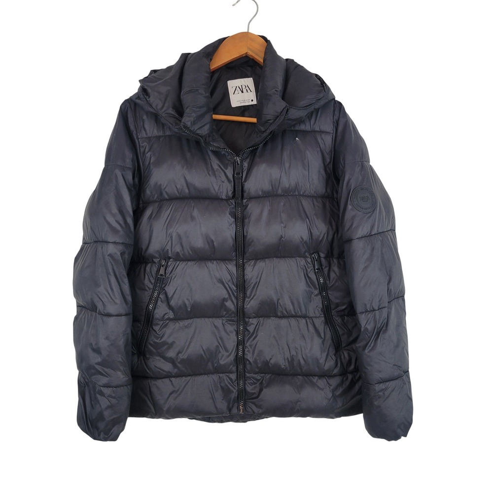 Zara Puffer Coat Black Size Medium